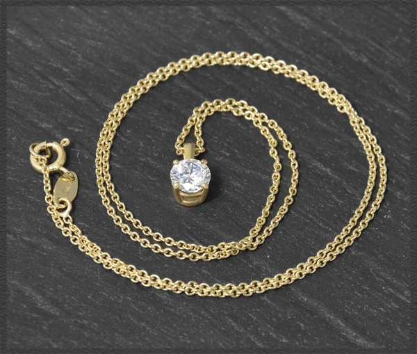 Diamant Collier mit 0,96ct Solitär Brillant, 585 Gold